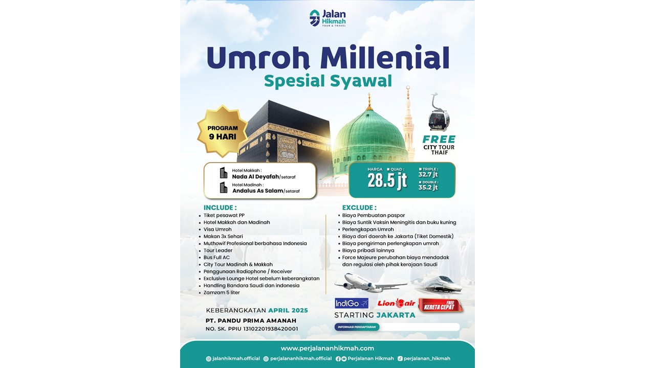 Umroh Milenial Spesial Syawal (JH) April 2025