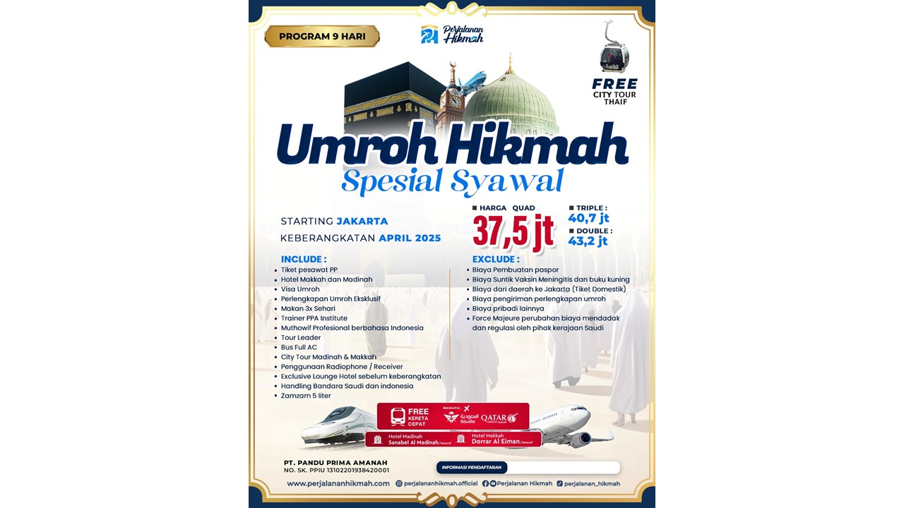 Umroh Hikmah Spesial Syawal (PH) April 2025