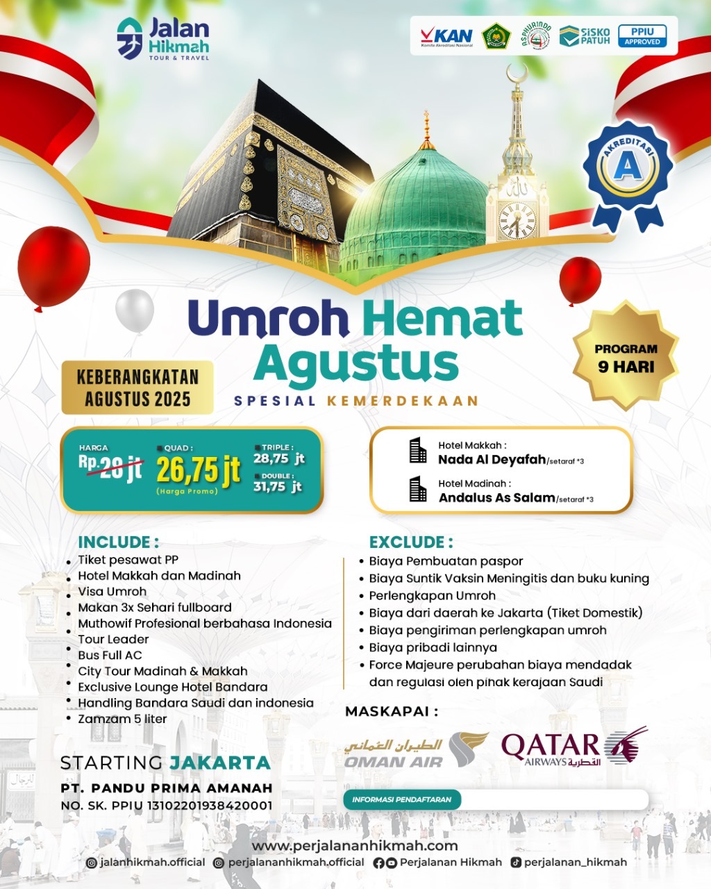 Umroh Hemat Spesial Kemerdekaan (JH) Agustus 2025
