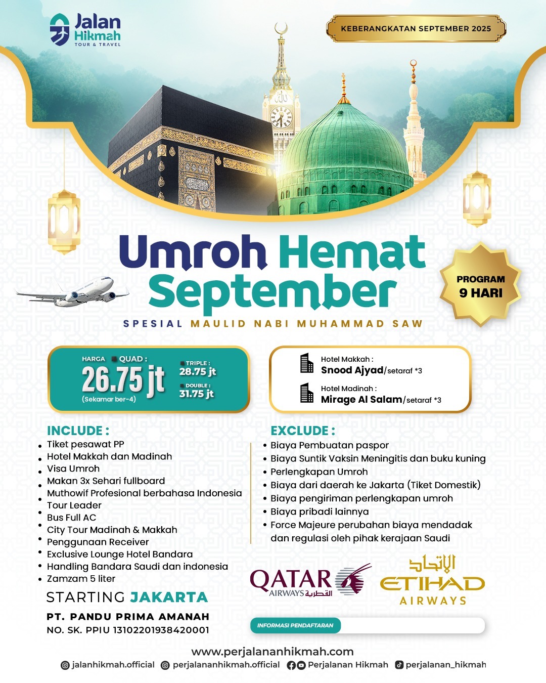 Umroh Hemat Spesial Maulid Nabi (JH) September 2025
