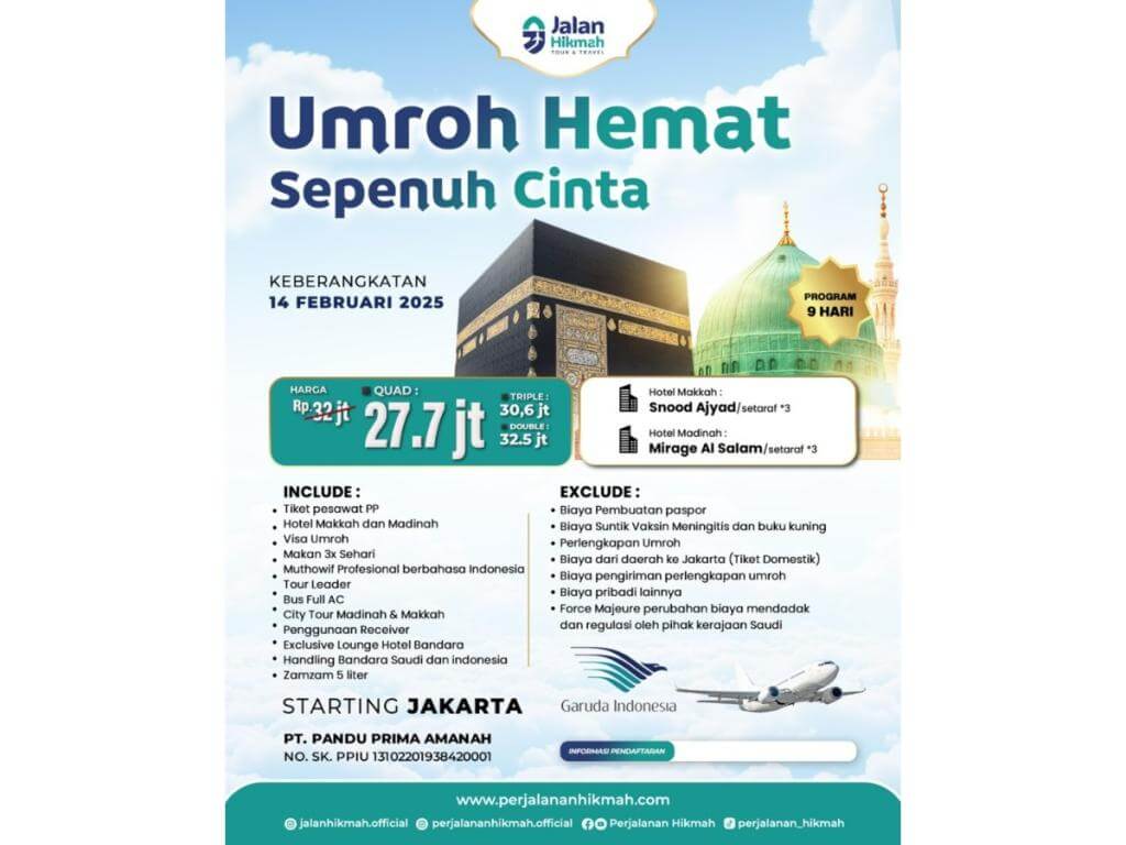 Umroh Hemat Sepenuh Cinta (JH) Februari 2025